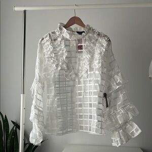 Sister Jane sheer White Ruffled checkered Blouse M